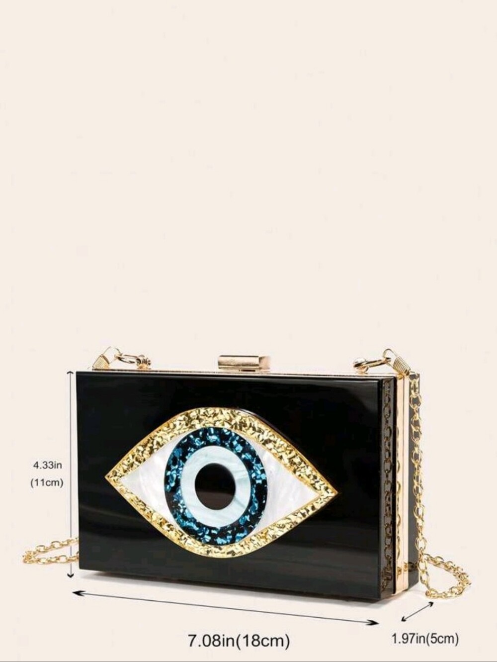 🆕️Black Evil Eye Box Clutch with Gold Chain - Picture 2 of 8